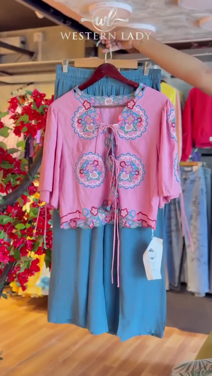 Rosette Tie-Front Top &amp; Indigo Panel Skirt - 99.craftyfox.in